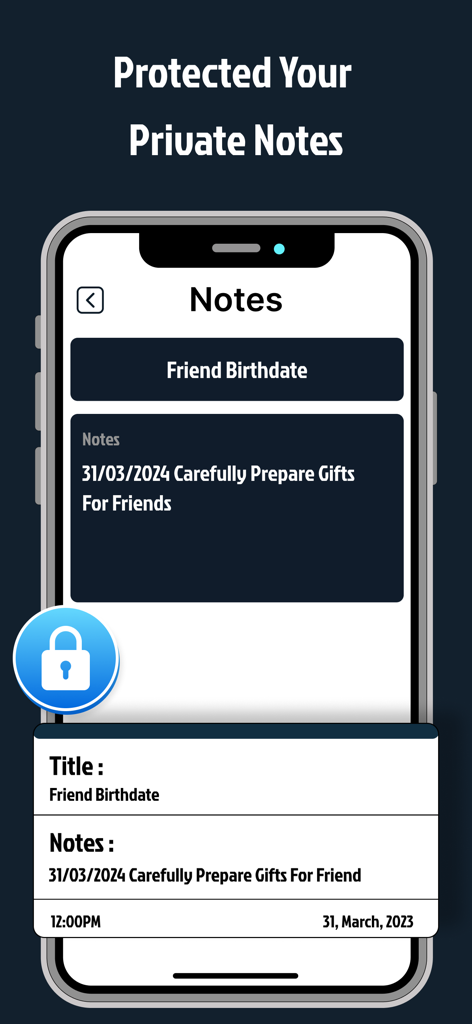 Among Lock Screen Password App - Interfaz de la aplicación Among Lock Screen que muestra la función de protección de notas privadas con un icono de candado