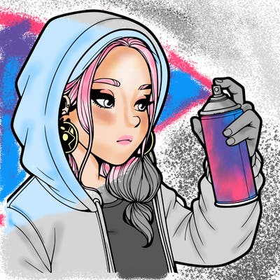 a realistic girl, spray painting