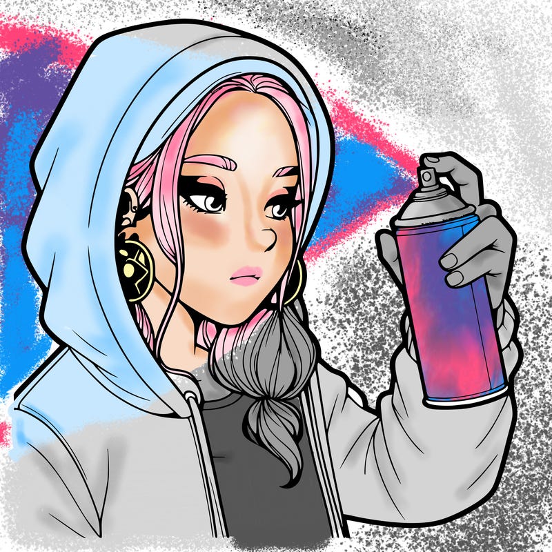 a realistic girl, spray painting