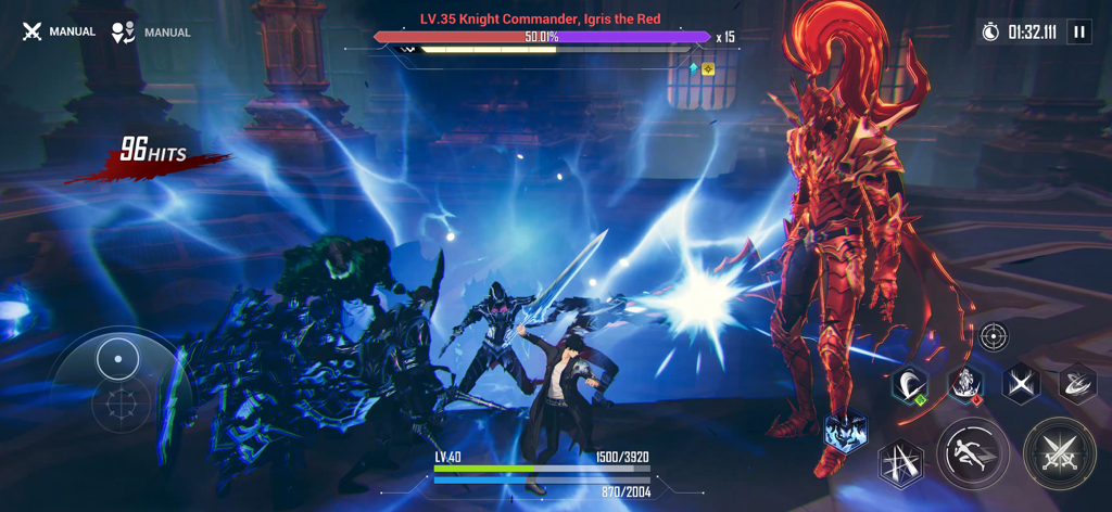 나 혼자만 레벨업: 어라이즈에서 기사단장 붉은 이그리스 보스와 싸우는 성진우의 액션 게임플레이