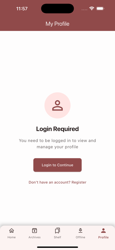 The Standard Digital e-Paper - プロフィール管理のためにログインが必要なThe Standard Digital ePaperアプリの画面。