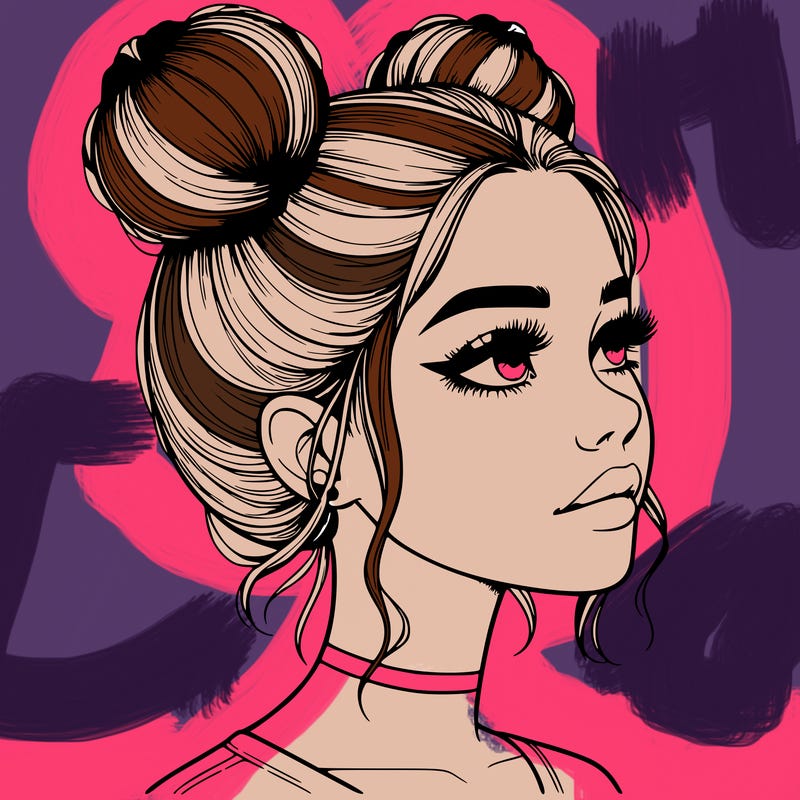 realistic girl with buns on the top of her head