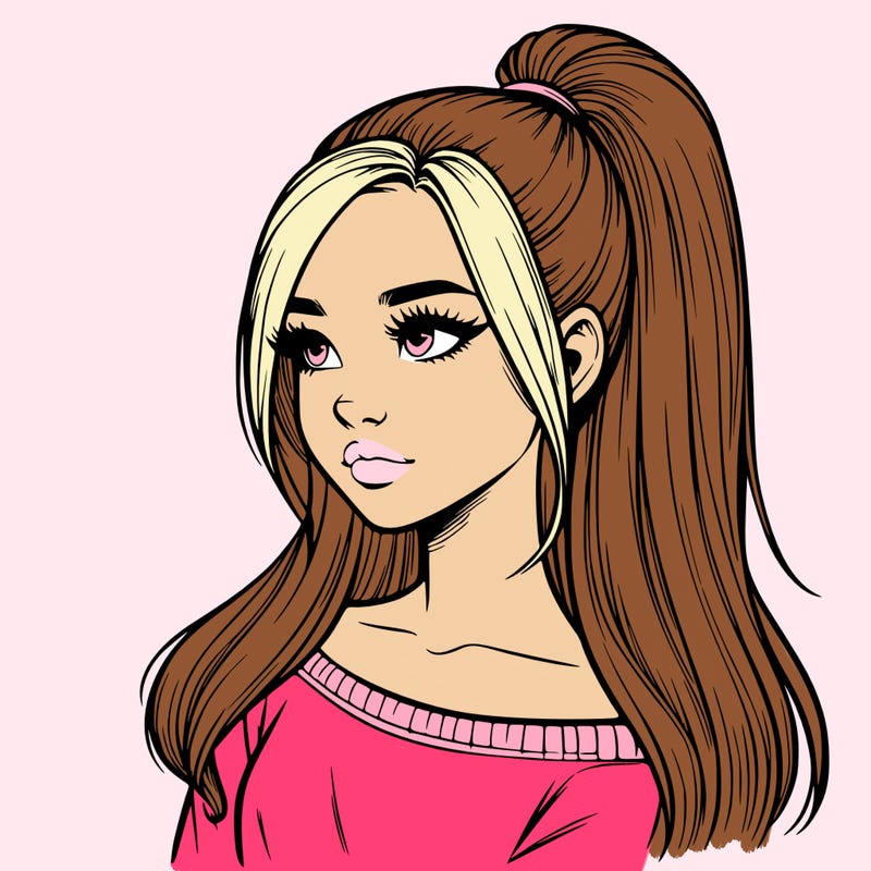 realistic girl with a high ponytail