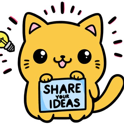 a cute cat saying share your ideas