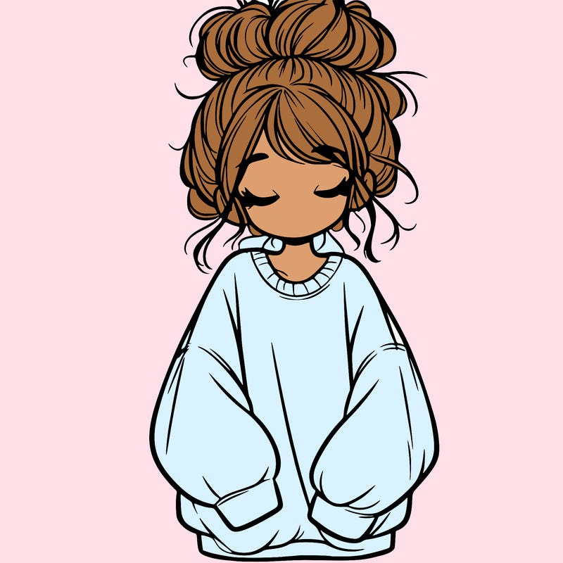 girl with baggy sweatshirt and messy bun