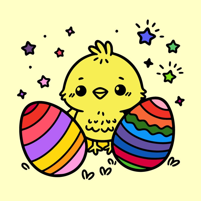 cute easter chick with eggs