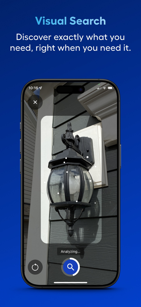 Fonction de recherche visuelle de l'application Lowe's identifiant un luminaire mural d'extérieur