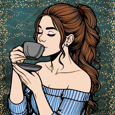 realistic woman drinking tea