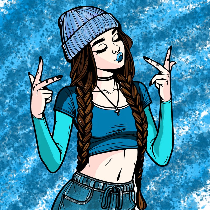 realistic teenage girl with braids and a beanie and crop top doing 🫶🏼