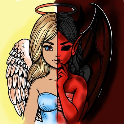 realistic angel half demon