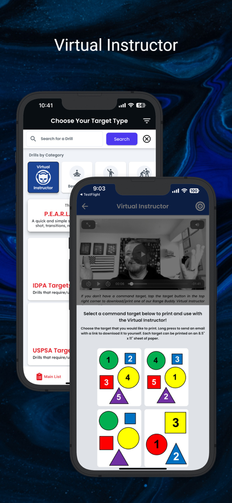Range Buddy Pro - Range Buddy Pro virtual instructor and shooting targets screen