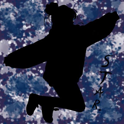 realistic girl jumping with a bun and oversized sweatshirt