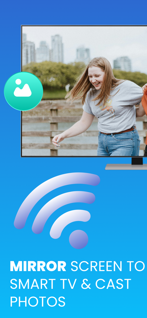 Screen Mirroring : Miracast™ - Interfaz que muestra cómo duplicar una pantalla y transmitir fotos a un smart TV
