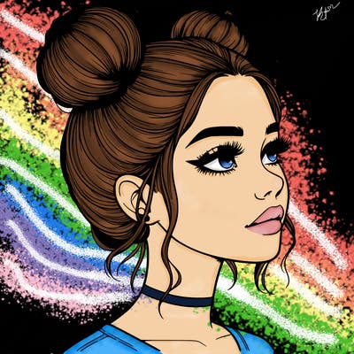 realistic girl with buns on the top of her head