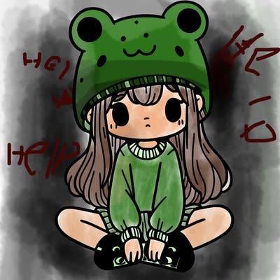 a girl wearing a frog hat and some frog socks