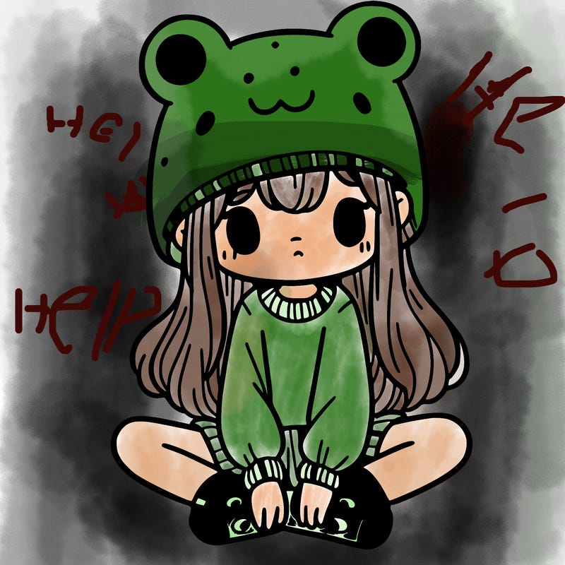 a girl wearing a frog hat and some frog socks