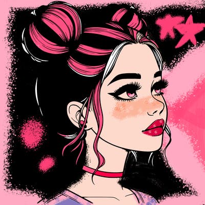 realistic girl with buns on the top of her head
