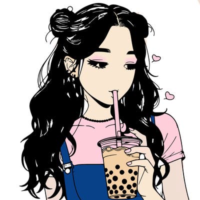 aesthetic realistic girl with boba