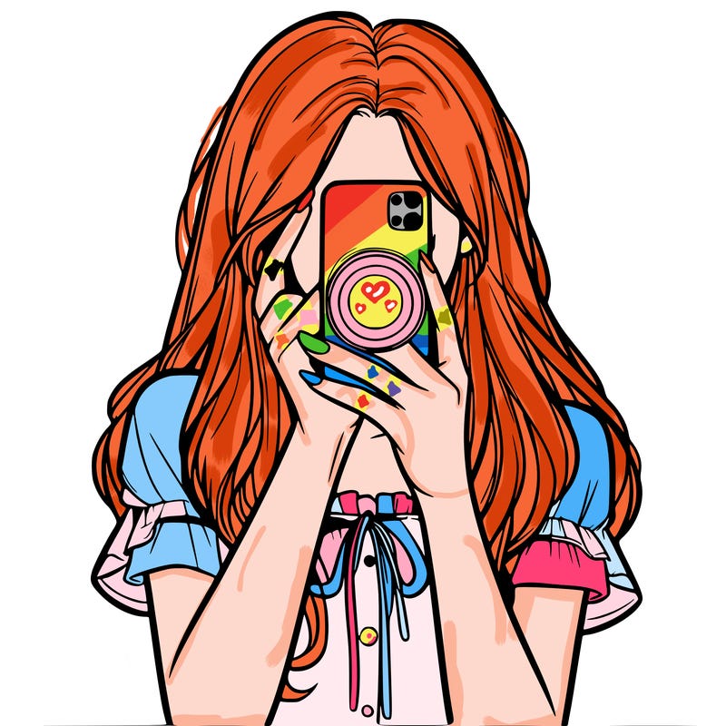 a realistic girl holding her phone taking pictures