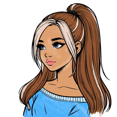 realistic girl with a high ponytail