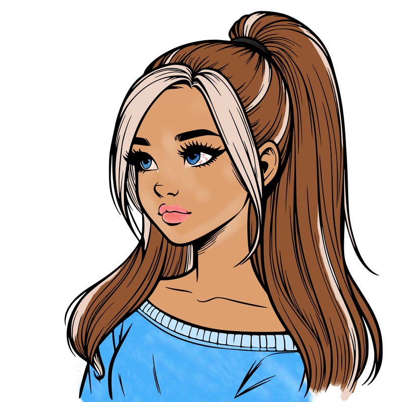 realistic girl with a high ponytail