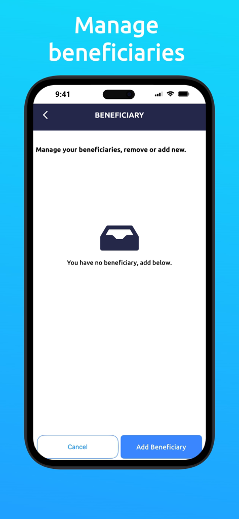 Interface de l'application EcoSure Zimbabwe montrant l'écran de gestion et d'ajout de bénéficiaires pour la couverture d'assurance.