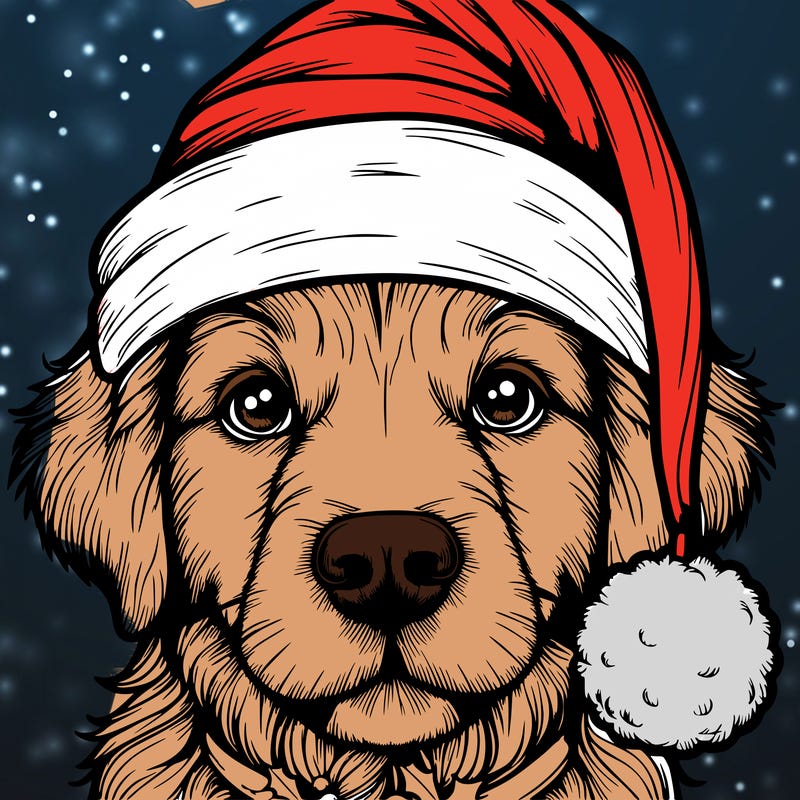 realistic dog with a christmas hat