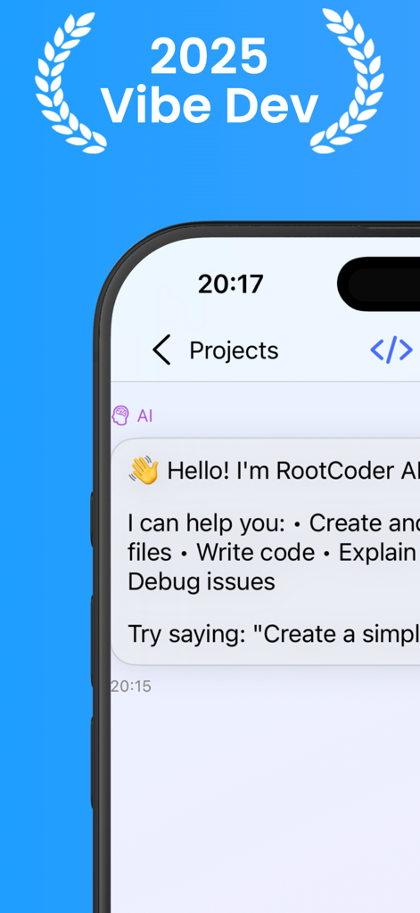 Kilo Code - Interface do aplicativo Kilo Code apresentando o assistente AI RootCoder para vibe coding móvel