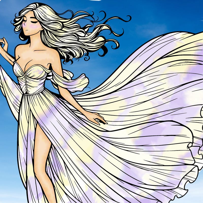 realistic woman in dress flowing the the wind