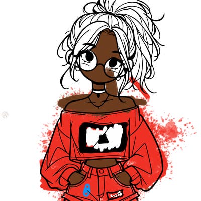 girl with a messy ponytail glasses a baggy crop top and jean shorts