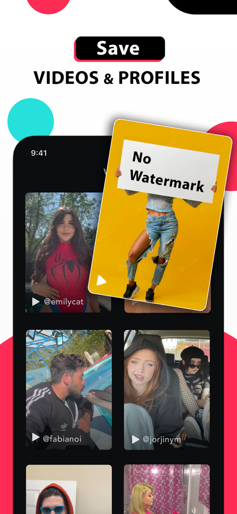 SnapTik app interface showing options to save videos and profiles without watermarks
