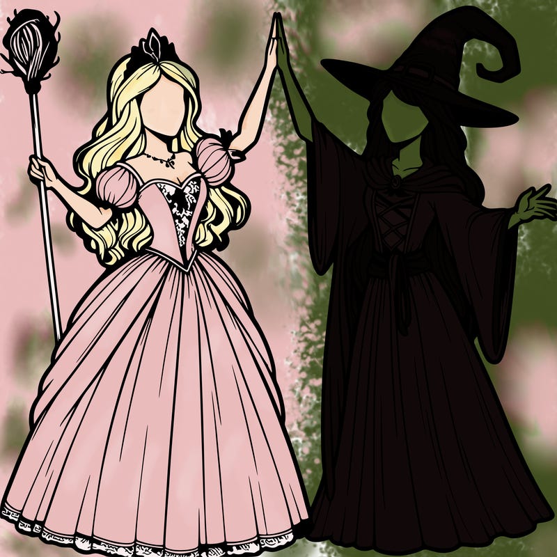 detailed realistic split of a princess and a witch