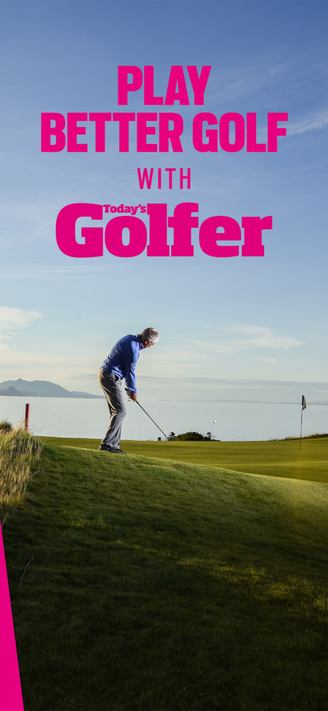 Today's Golfer: Golf Advice - A golfer hitting a ball on a scenic coastal green with the text Play Better Golf with Today's Golfer