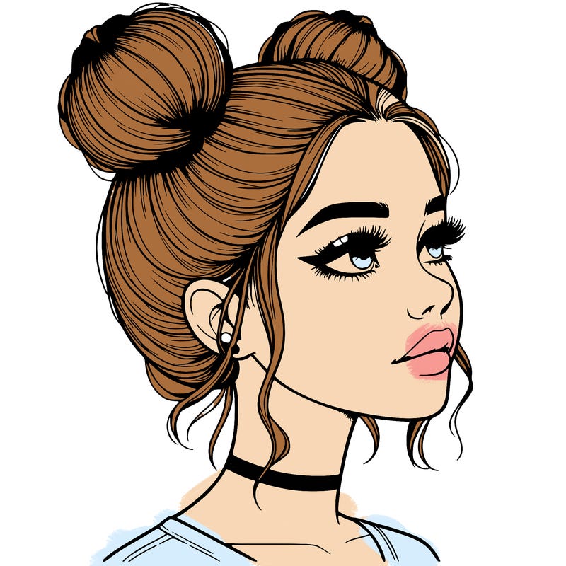 realistic girl with buns on the top of her head
