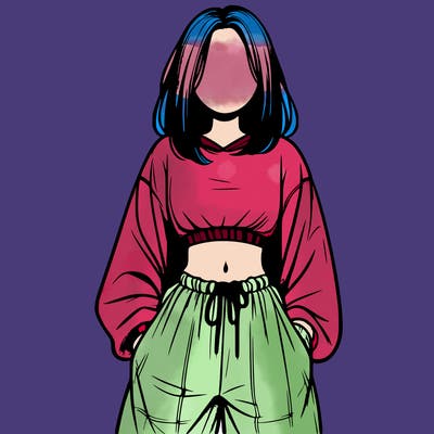 realistic girl faceless with baggy pants and a crop top