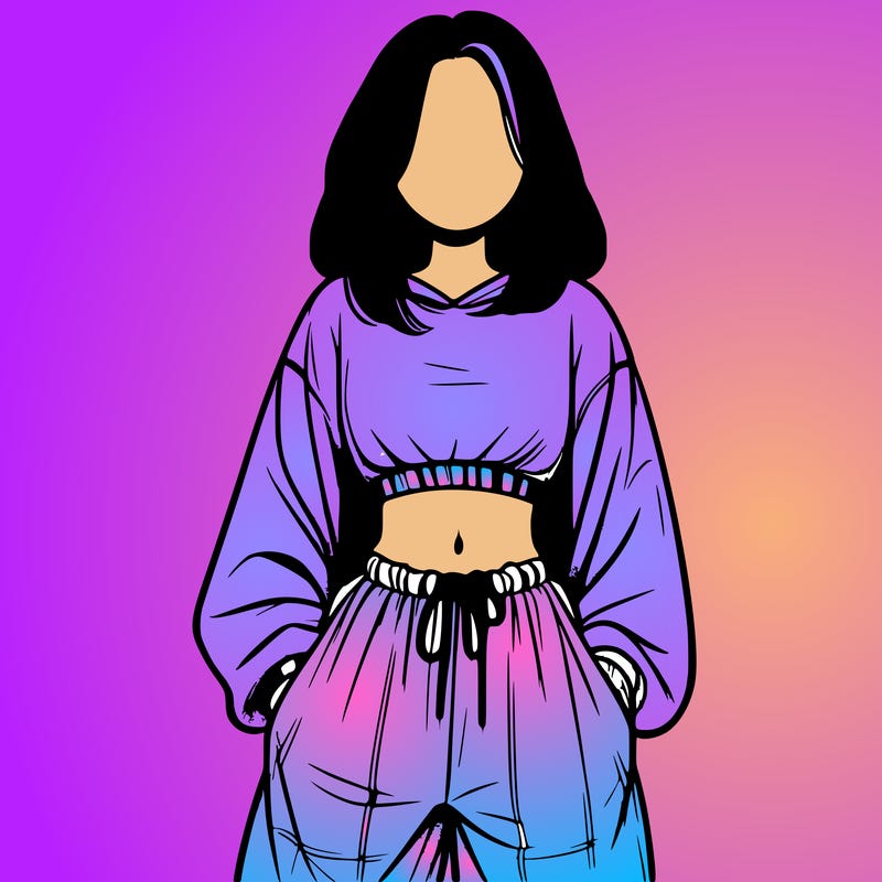 realistic girl faceless with baggy pants and a crop top