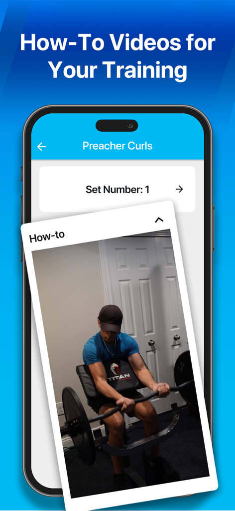 Coach AI mobile App zeigt ein Video-Tutorial für preacher curls Übung