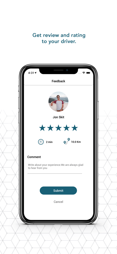 운전자 프로필과 별점 시스템을 보여주는 조옌다 고객 앱의 피드백 및 평가 화면