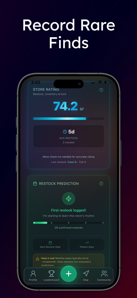 HW_Tracker - HW Tracker mobile App-Oberfläche, die Geschäftsbewertungen und Nachschubvorhersagen für Hot Wheels-Sammler anzeigt.