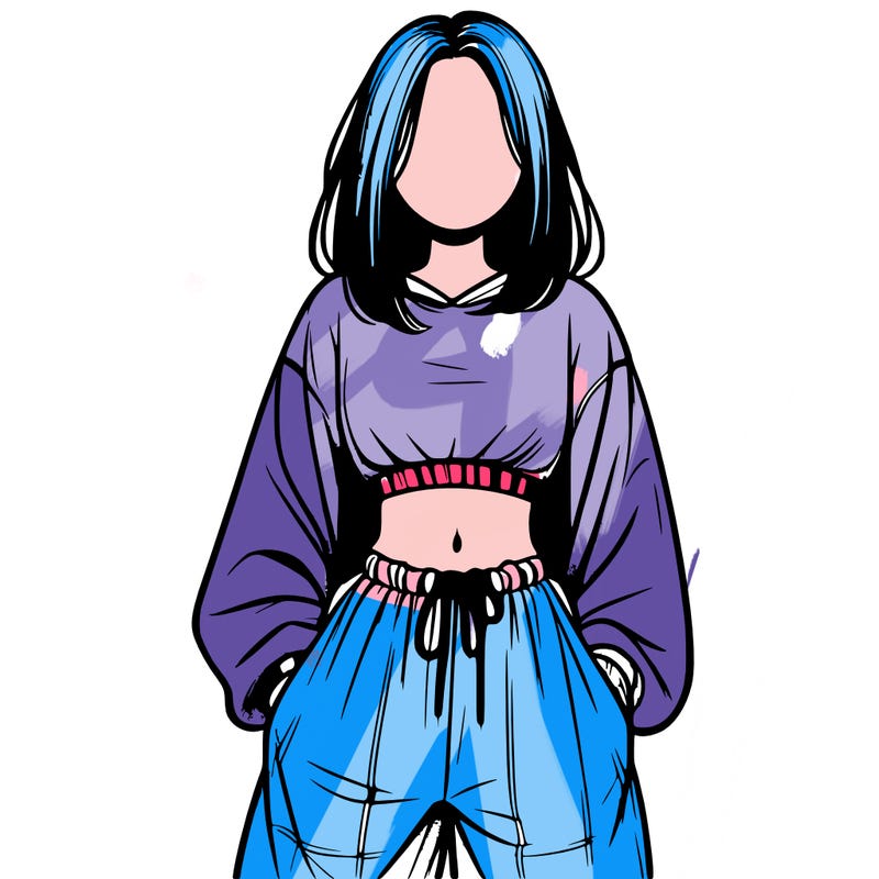realistic girl faceless with baggy pants and a crop top