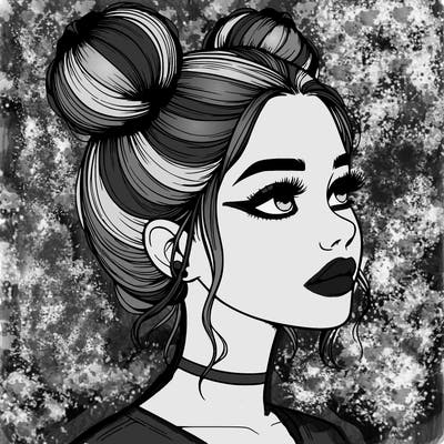 realistic girl with buns on the top of her head