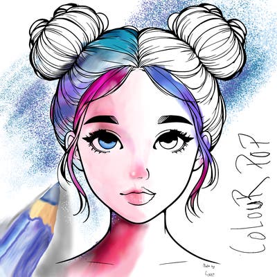 realistic girl with two buns on top of her head