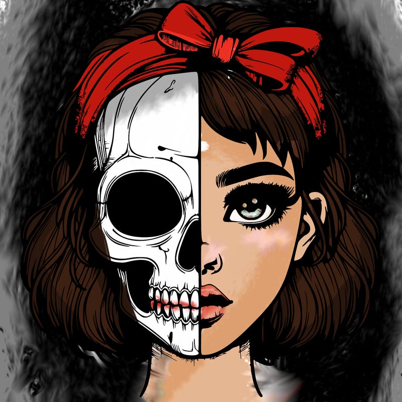 realistic girl with half skull mask