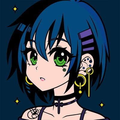 mujer de anime con pirsins emo