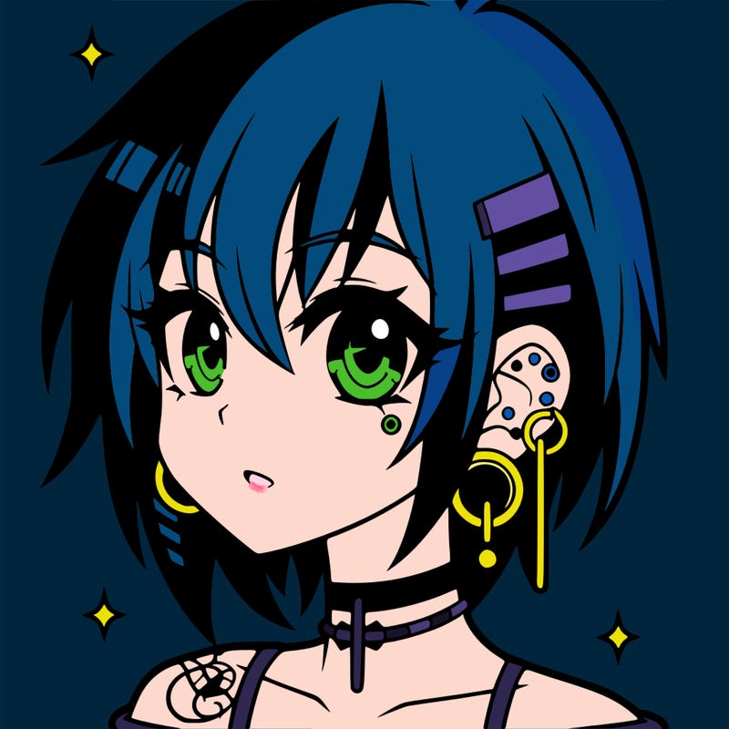 mujer de anime con pirsins emo