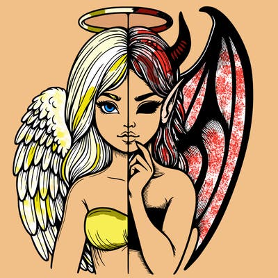 realistic angel half demon