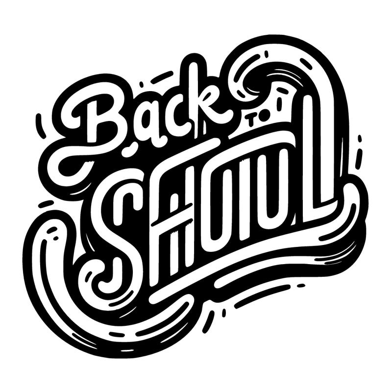 curved hollow text "back to school".
