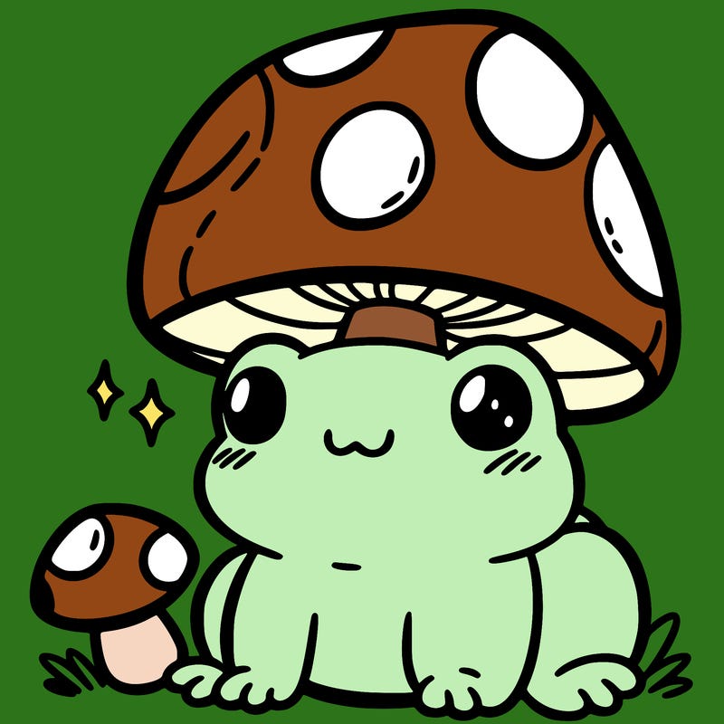 a cute frog with a mushroom hat