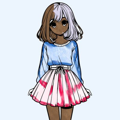 realistic girl with a skirt on