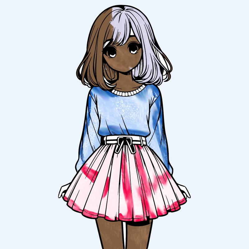 realistic girl with a skirt on